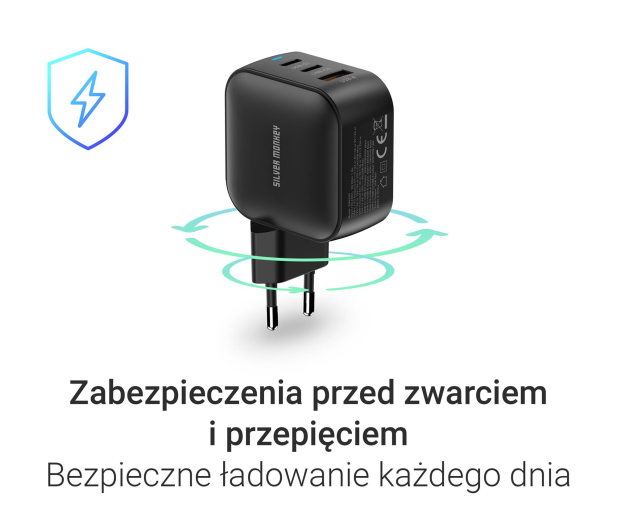 Silver Monkey Ładowarka GaN Smart Trio 70W PD Czarna - 1417249 - zdjęcie 5